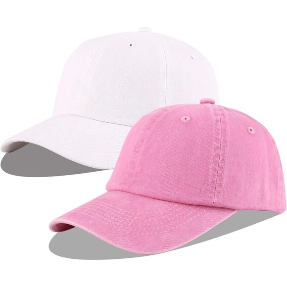 Unisex Washed-pink + White Baseball Cap Cotton Fits Washed Denim Adjustable Hat - Picture 1 of 6
